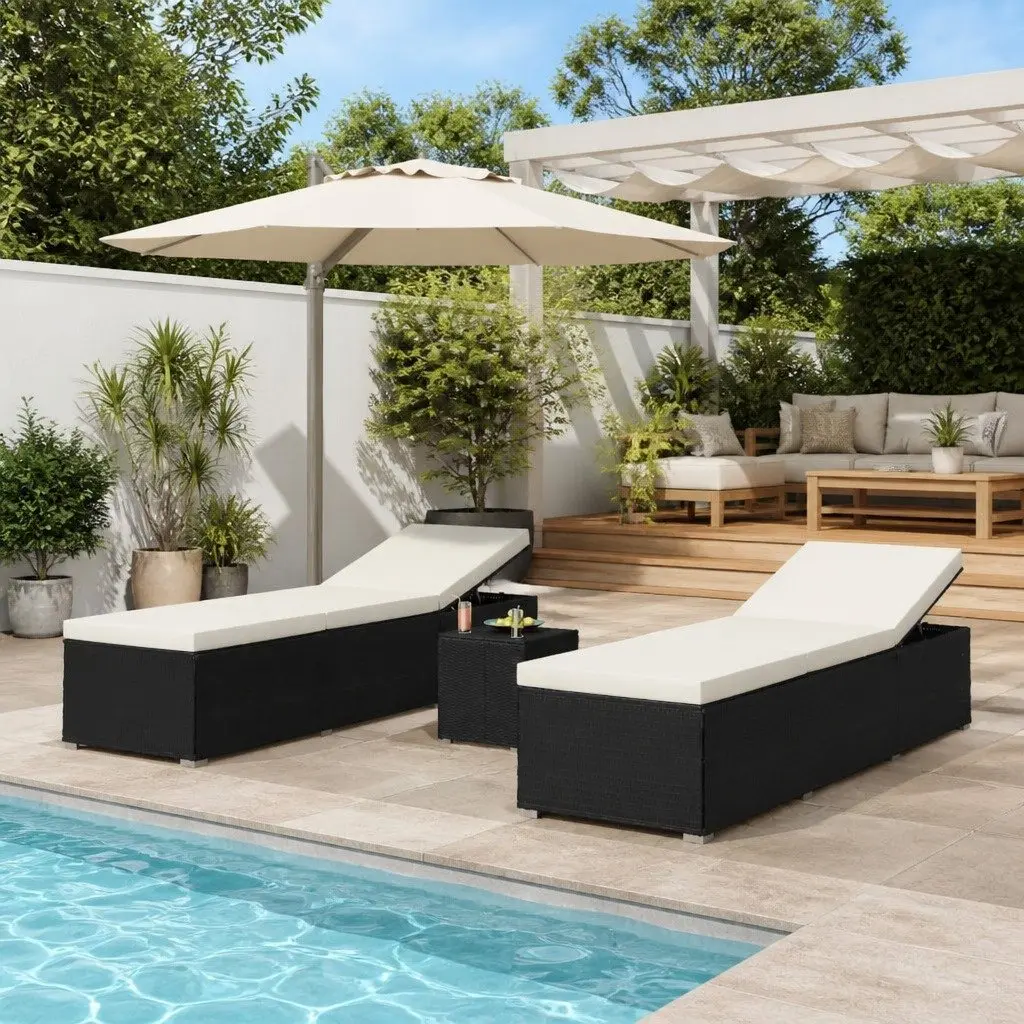 Sun Lounger Set 3 Piece Outdoor Chaise Lounge Chair with Tea Table Garden
