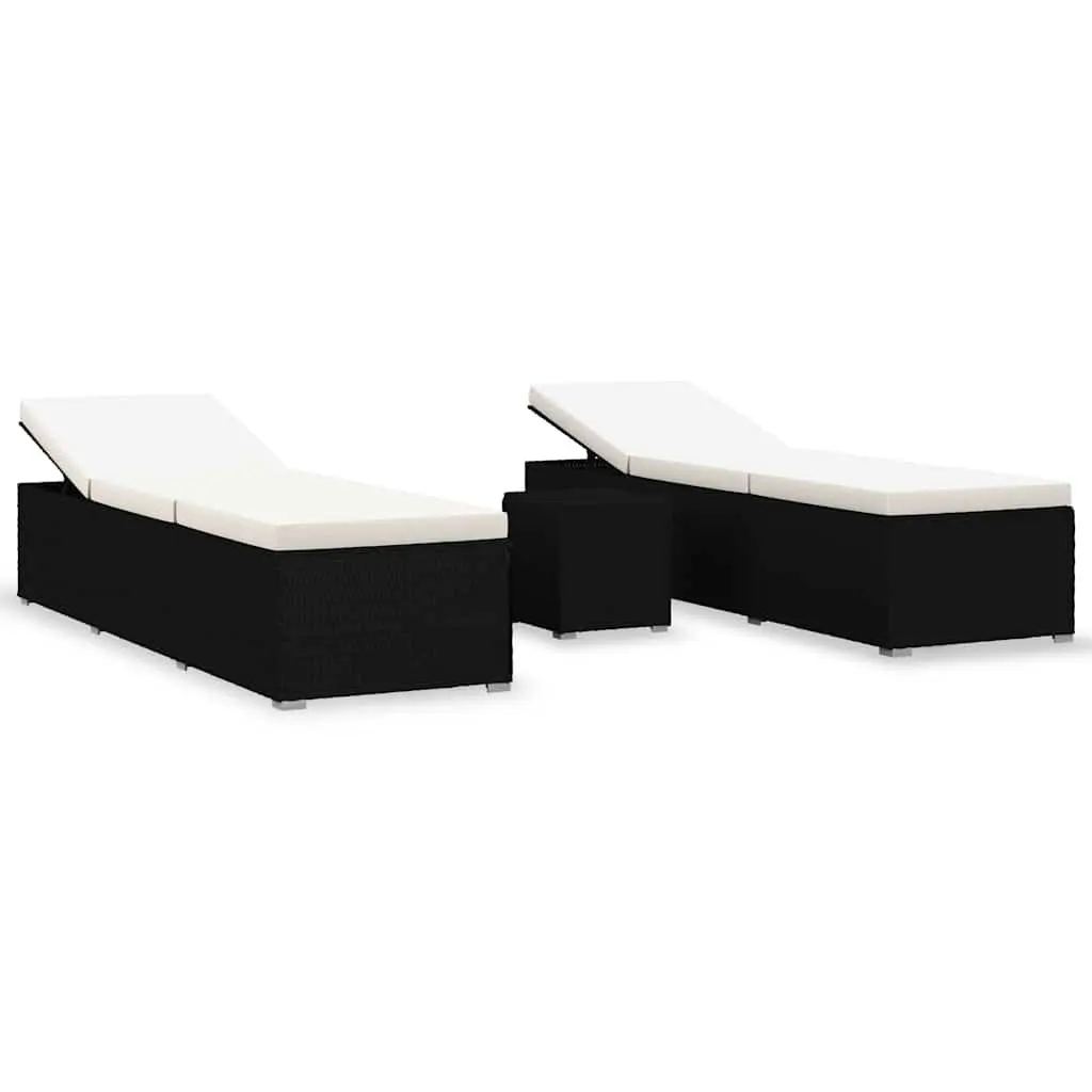 Sun Lounger Set 3 Piece Outdoor Chaise Lounge Chair with Tea Table Garden