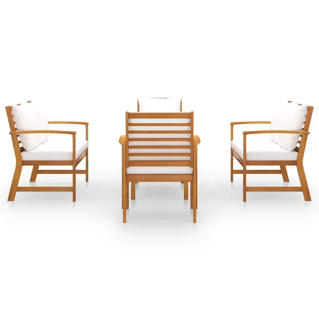 5 Piece Garden Lounge Set Solid Acacia Wood Frame Cream Outdoor Furniture Sofa Coffee Table with Cushions