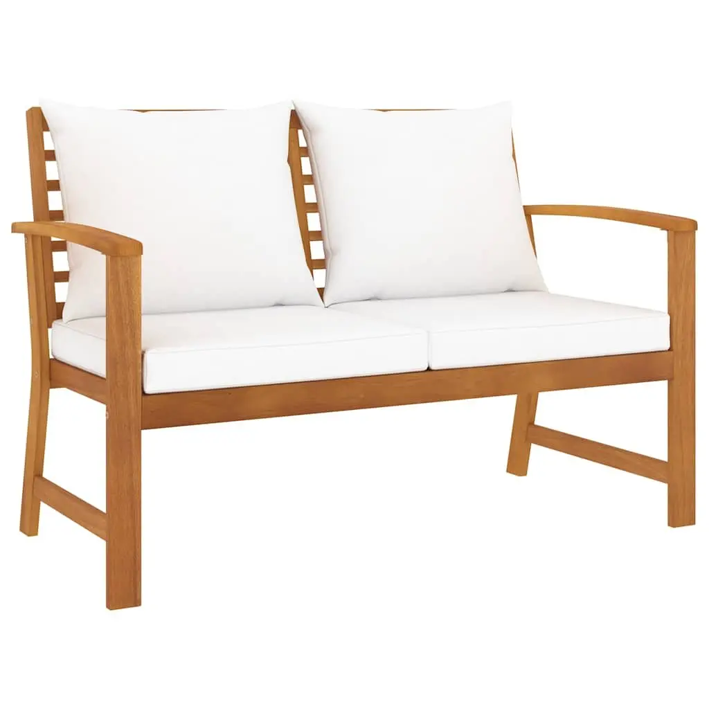 5 Piece Garden Lounge Set Solid Acacia Wood Frame Cream Outdoor Furniture Sofa Coffee Table with Cushions