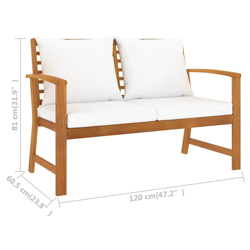 5 Piece Garden Lounge Set Solid Acacia Wood Frame Cream Outdoor Furniture Sofa Coffee Table with Cushions