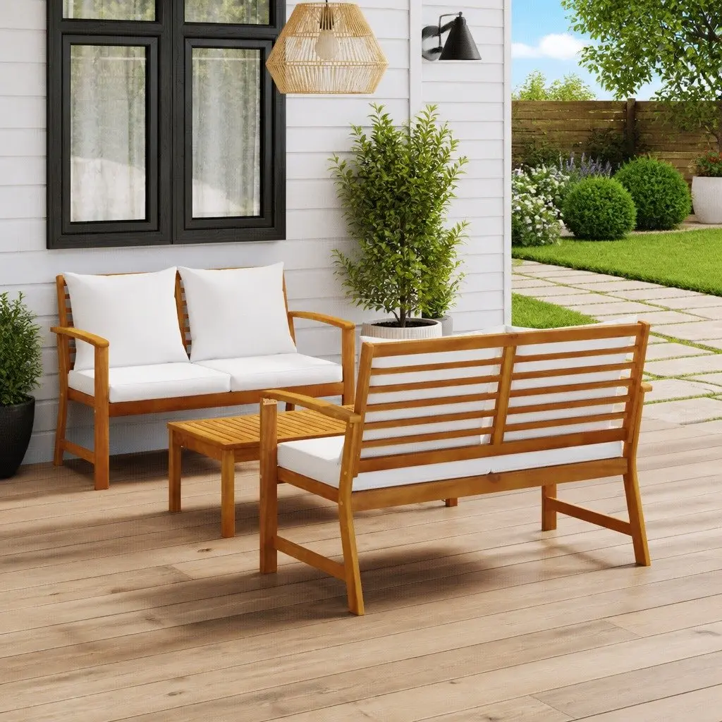 Outdoor Lounge Set Solid Acacia Wood Frame Removable Cushions Coffee Table