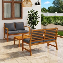 Garden Lounge Set 3 Piece Outdoor Furniture with Cushions Acacia Wood Grey