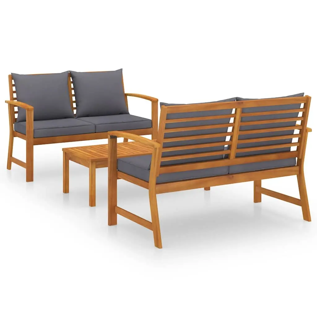 Garden Lounge Set 3 Piece Outdoor Furniture with Cushions Acacia Wood Grey