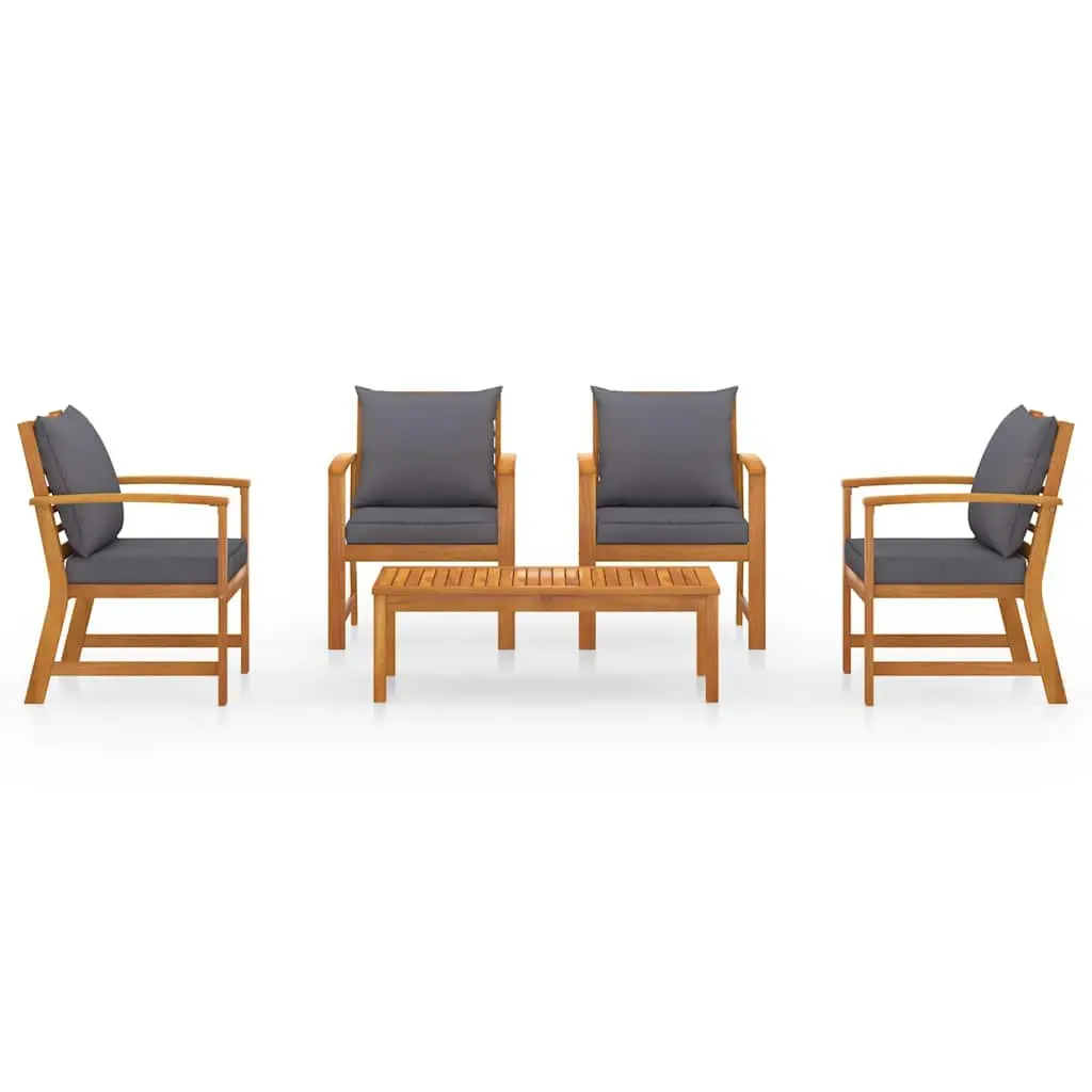 5 Piece Garden Lounge Set Outdoor Furniture Acacia Wood Sofa Coffee Table Grey