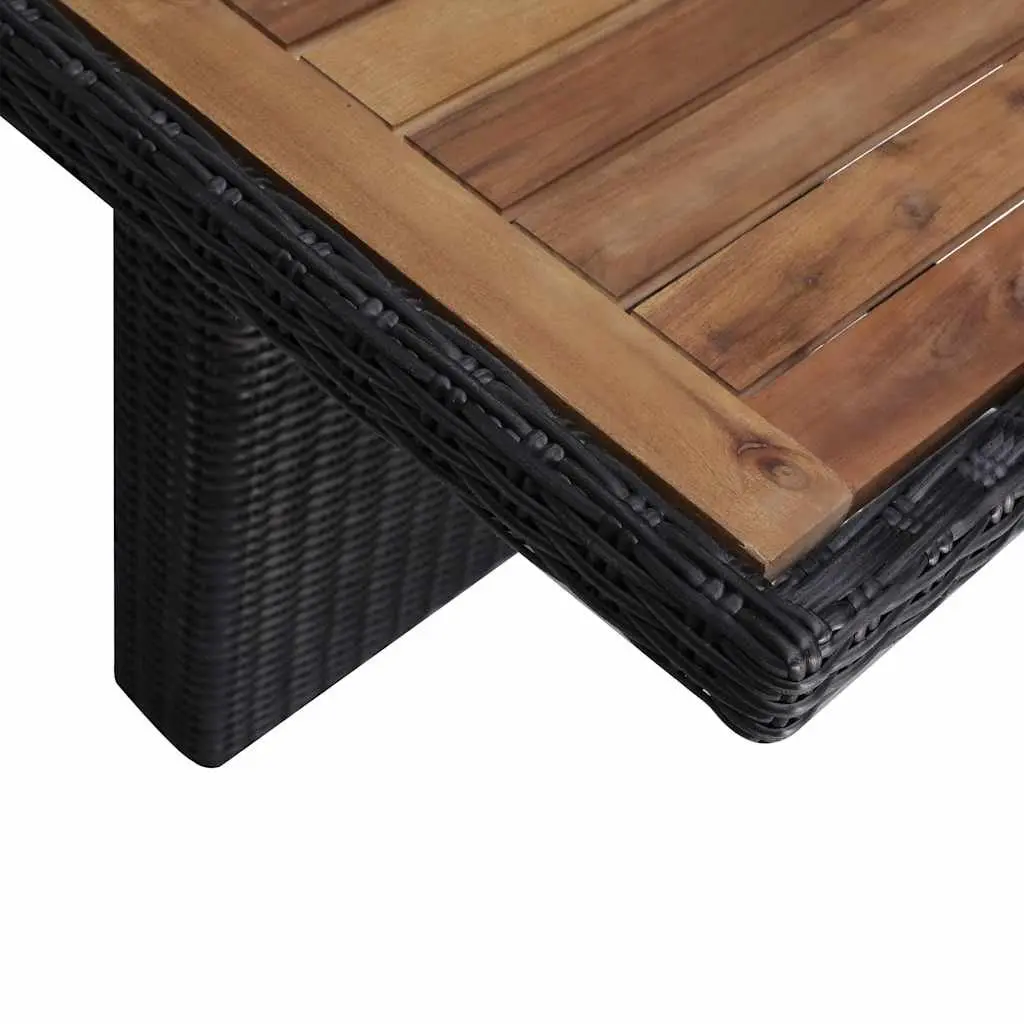 7 Piece Outdoor Dining Set Black Poly Rattan Garden Furniture with Solid Wood Table