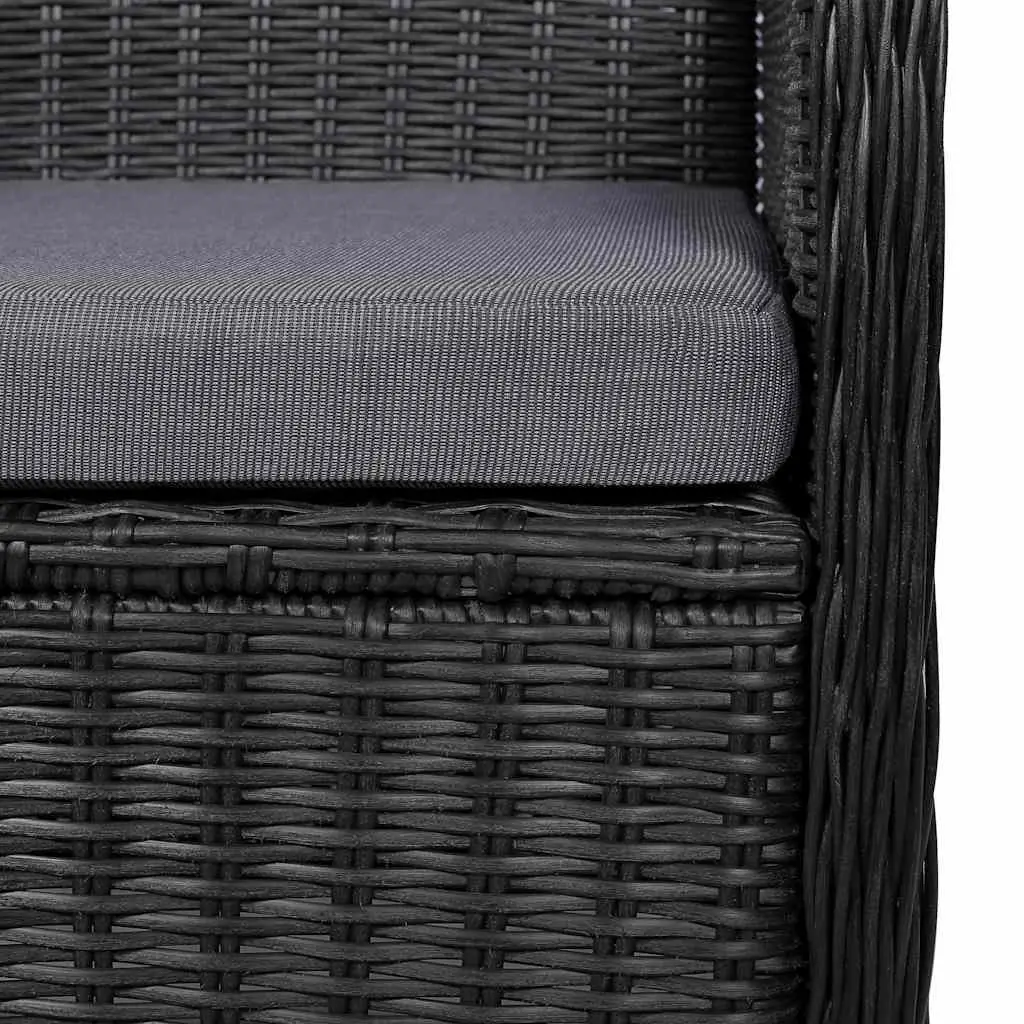 7 Piece Outdoor Dining Set Black Poly Rattan Garden Furniture with Solid Wood Table
