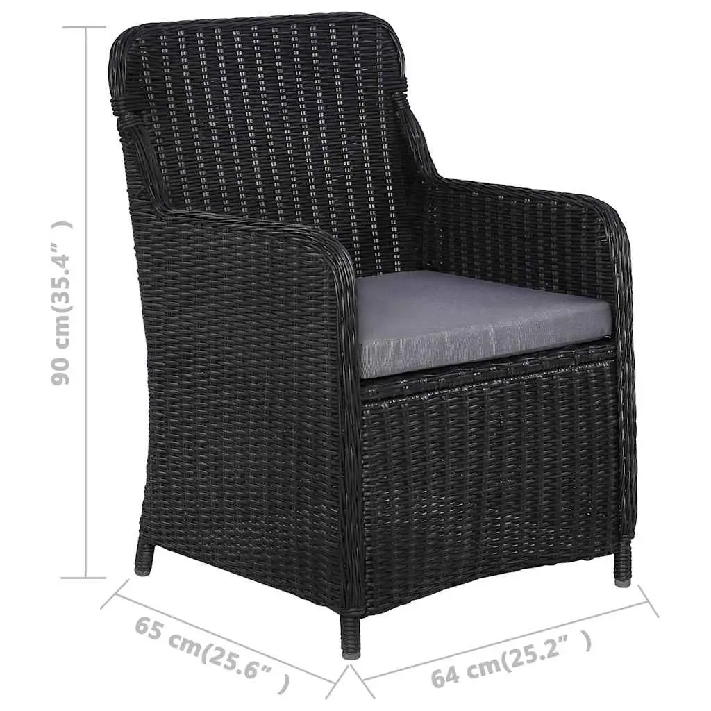 7 Piece Outdoor Dining Set Black Poly Rattan Garden Furniture with Solid Wood Table
