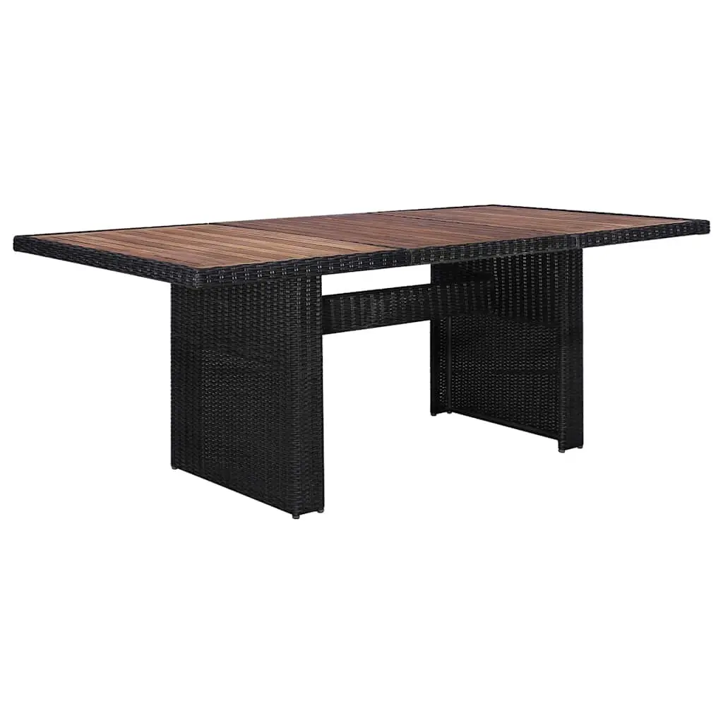9 Piece Patio Dining Set Water Resistant Poly Rattan Black Steel Frame Acacia Wood Tabletop