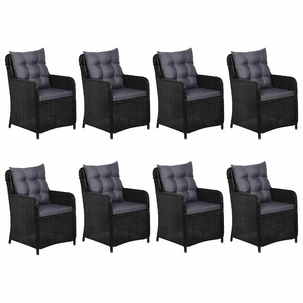 9 Piece Patio Dining Set Water Resistant Poly Rattan Black Steel Frame Acacia Wood Tabletop