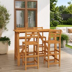 5 Piece Outdoor Bar Set Acacia Wood Stools Patio Garden Furniture Brown