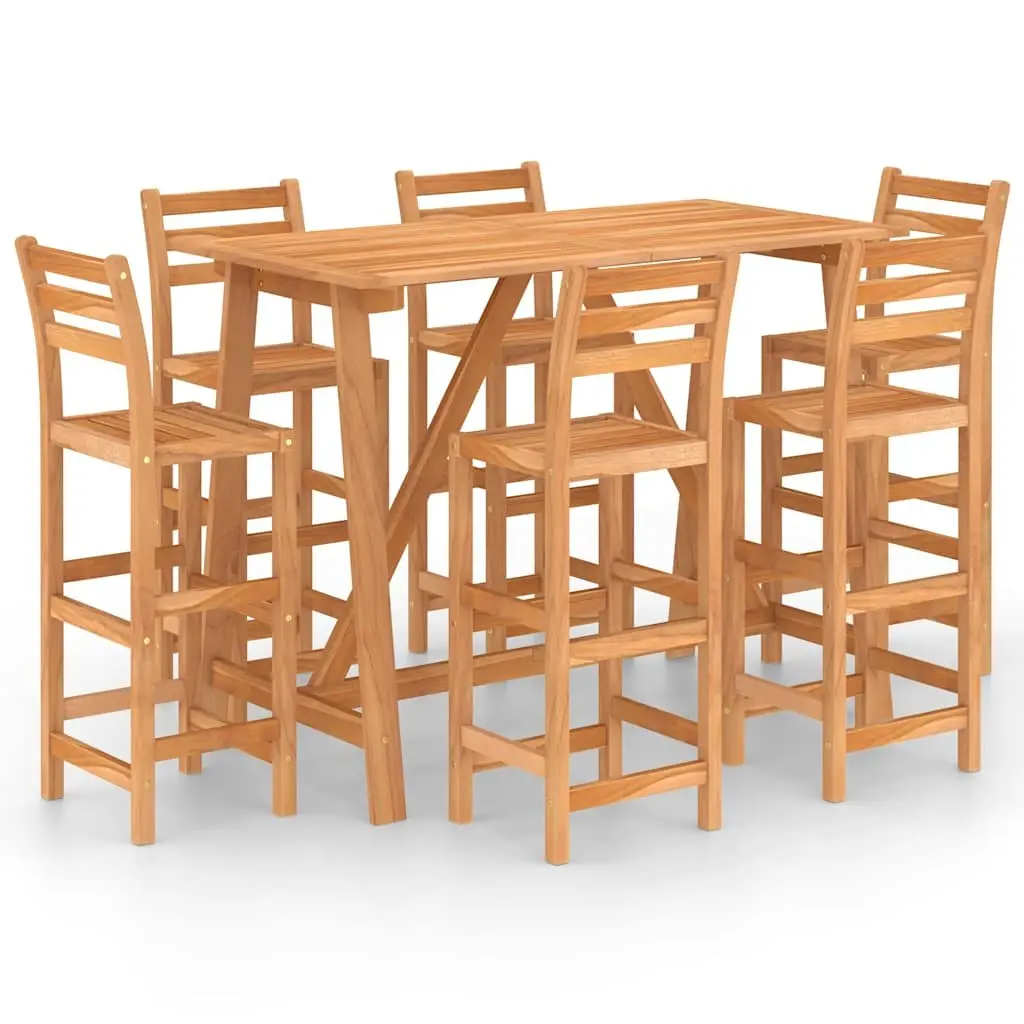 Outdoor Bar Set Solid Wood with Stools 7 Piece Patio Garden Furniture Brown