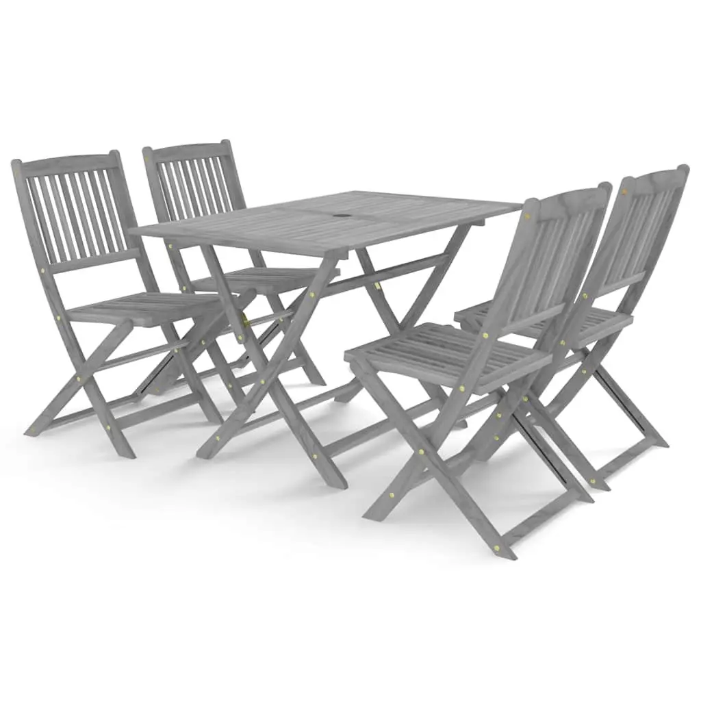5 Piece Garden Dining Set Solid Acacia Wood Outdoor Furniture Grey Foldable