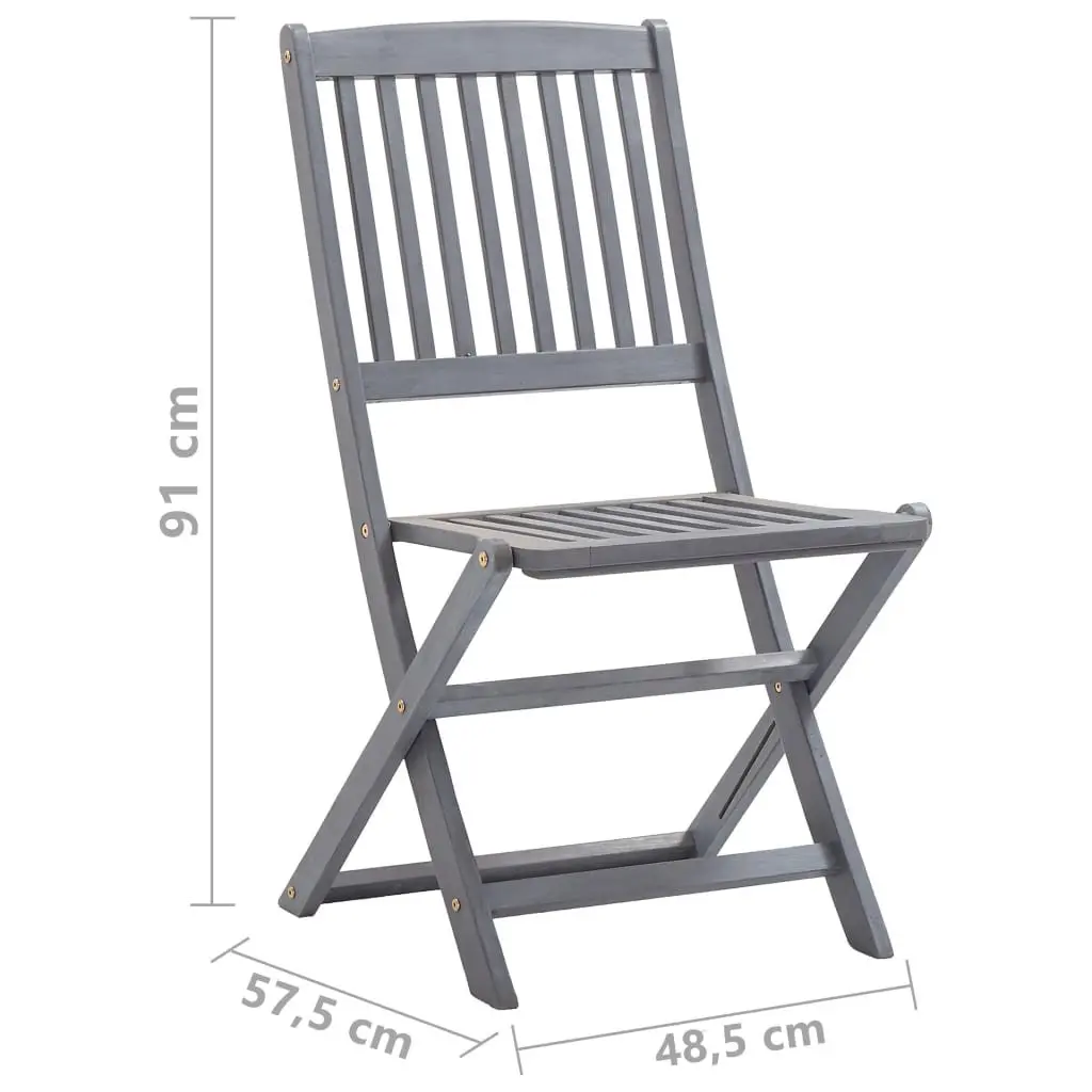 5 Piece Garden Dining Set Solid Acacia Wood Outdoor Furniture Grey Foldable
