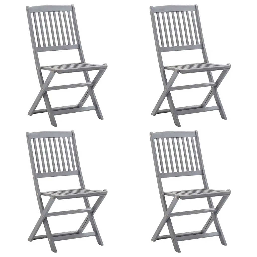 5 Piece Garden Dining Set Solid Acacia Wood Outdoor Furniture Grey Foldable