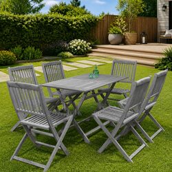 7 Piece Outdoor Dining Set Folding Garden Table Chairs Grey Acacia Wood