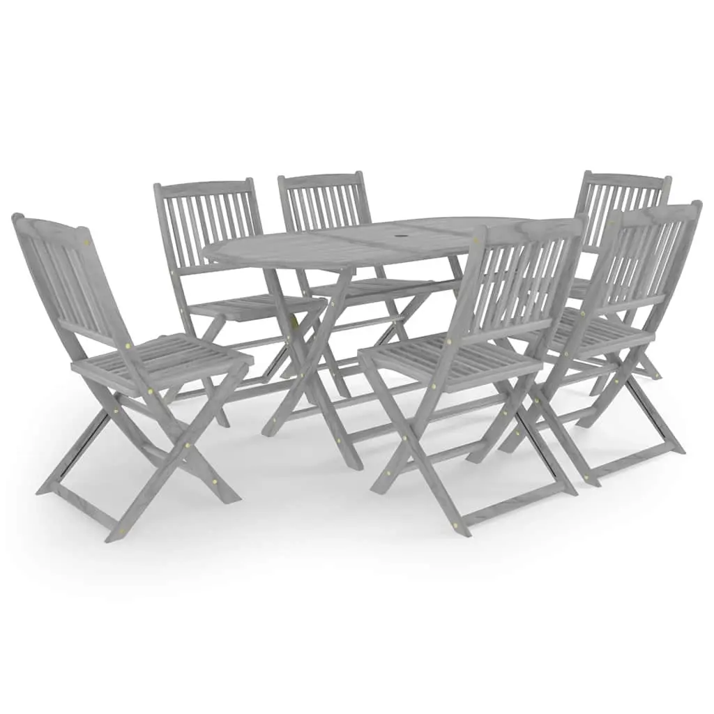 Garden Dining Set Foldable Solid Acacia Wood 7 Piece Grey