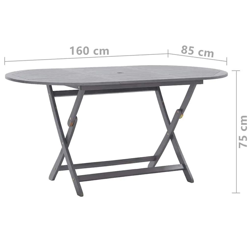 Garden Dining Set Foldable Solid Acacia Wood 7 Piece Grey