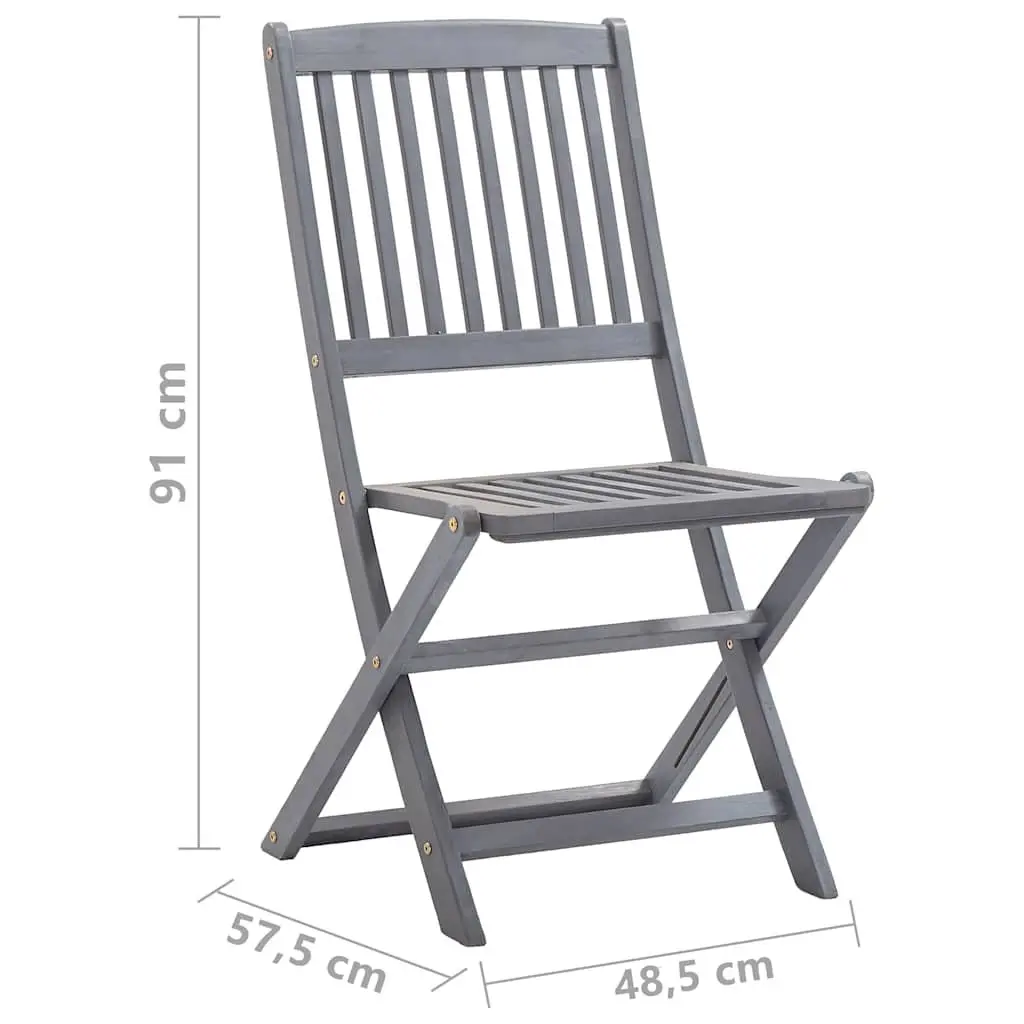 Garden Dining Set Foldable Solid Acacia Wood 7 Piece Grey
