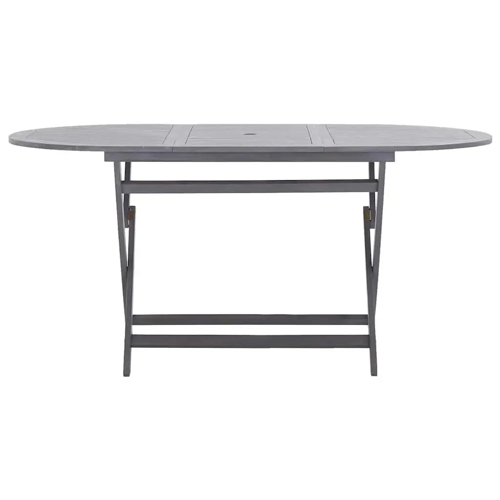 Garden Dining Set Foldable Solid Acacia Wood 7 Piece Grey