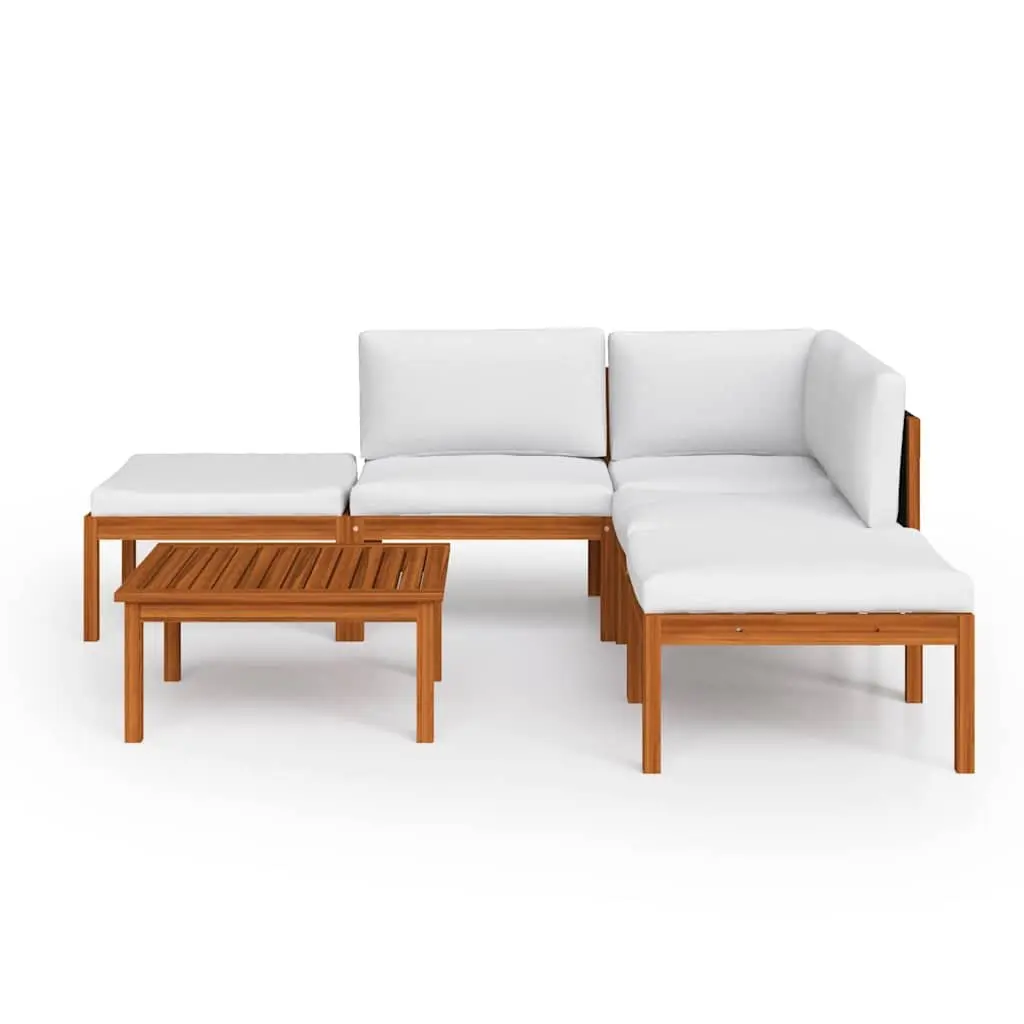 Outdoor Lounge Set 6 Piece Acacia Wood Rope Backrest White Garden Furniture