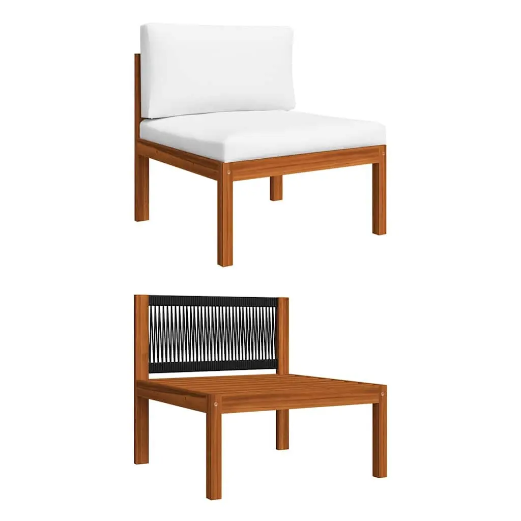 Outdoor Lounge Set 6 Piece Acacia Wood Rope Backrest White Garden Furniture