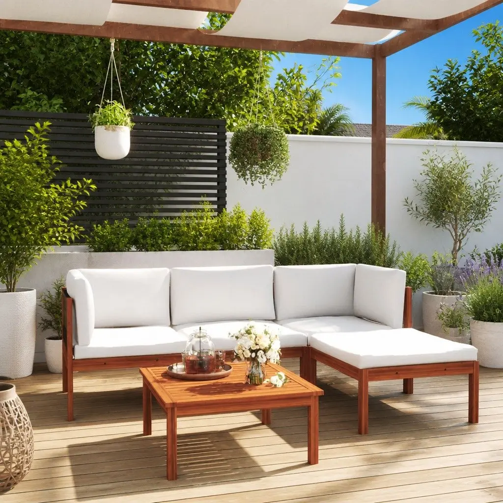 Garden Lounge Set 5 Piece Outdoor Furniture Rope Backrest Patio Sofa with