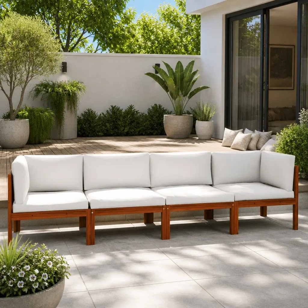 4-Seater Garden Sofa Rope Backrest Cream Outdoor Lounge Patio Furniture Set