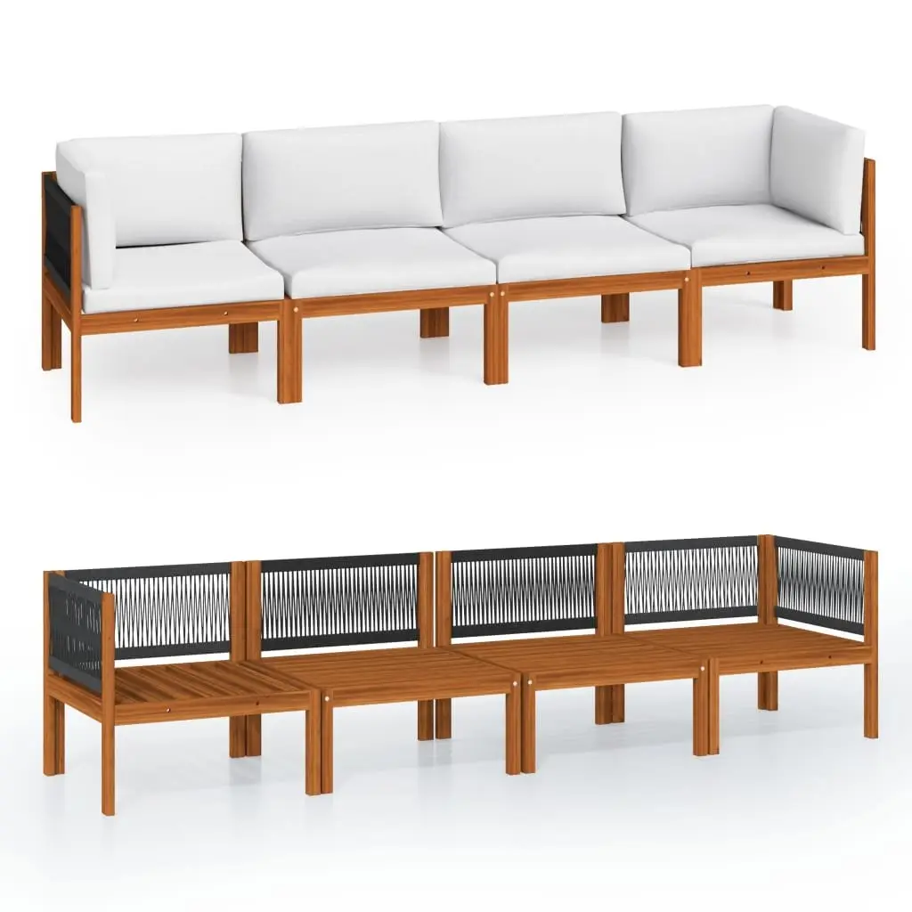 4-Seater Garden Sofa Rope Backrest Cream Outdoor Lounge Patio Furniture Set