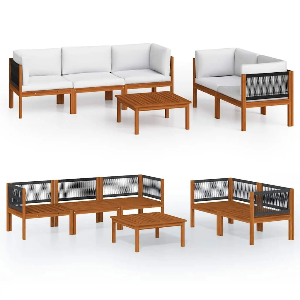 Garden Lounge Set 6 Piece Outdoor Furniture with Rope Backrest and Cushions