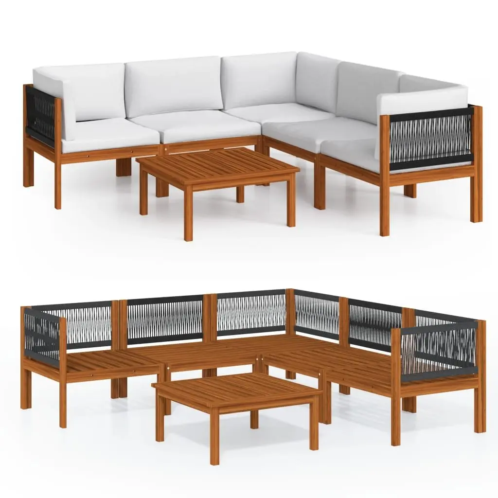 Garden Lounge Set Rope-Woven Backrests 6 Piece Outdoor Furniture Patio Sofa with Cushions White