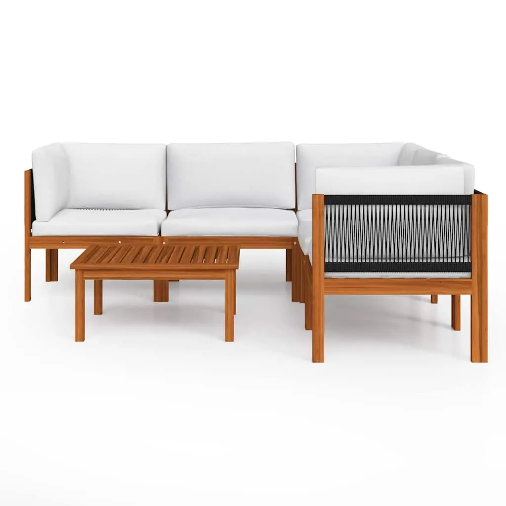 Garden Lounge Set Rope-Woven Backrests 6 Piece Outdoor Furniture Patio Sofa with Cushions White