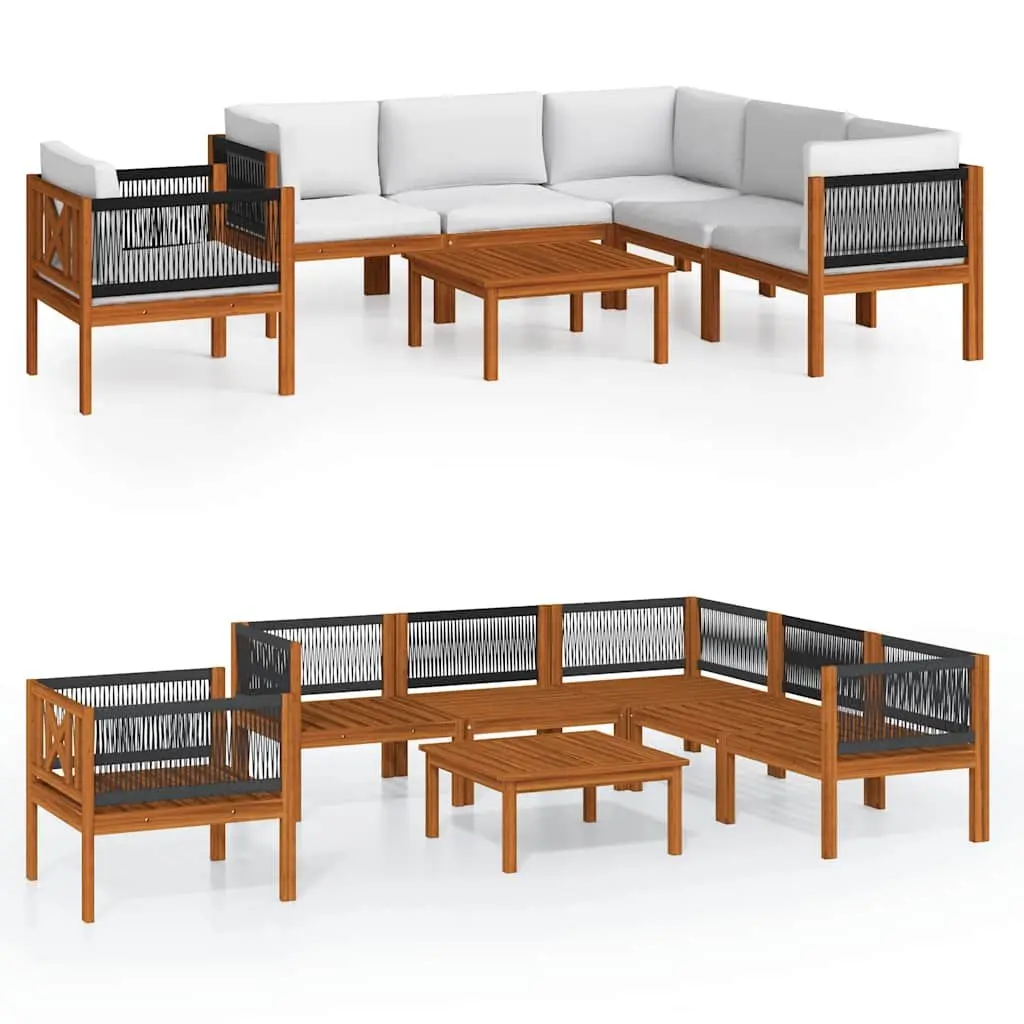 Garden Lounge Set 7 Piece Outdoor Furniture Patio Sofa with Rope Backrests and Cushions White