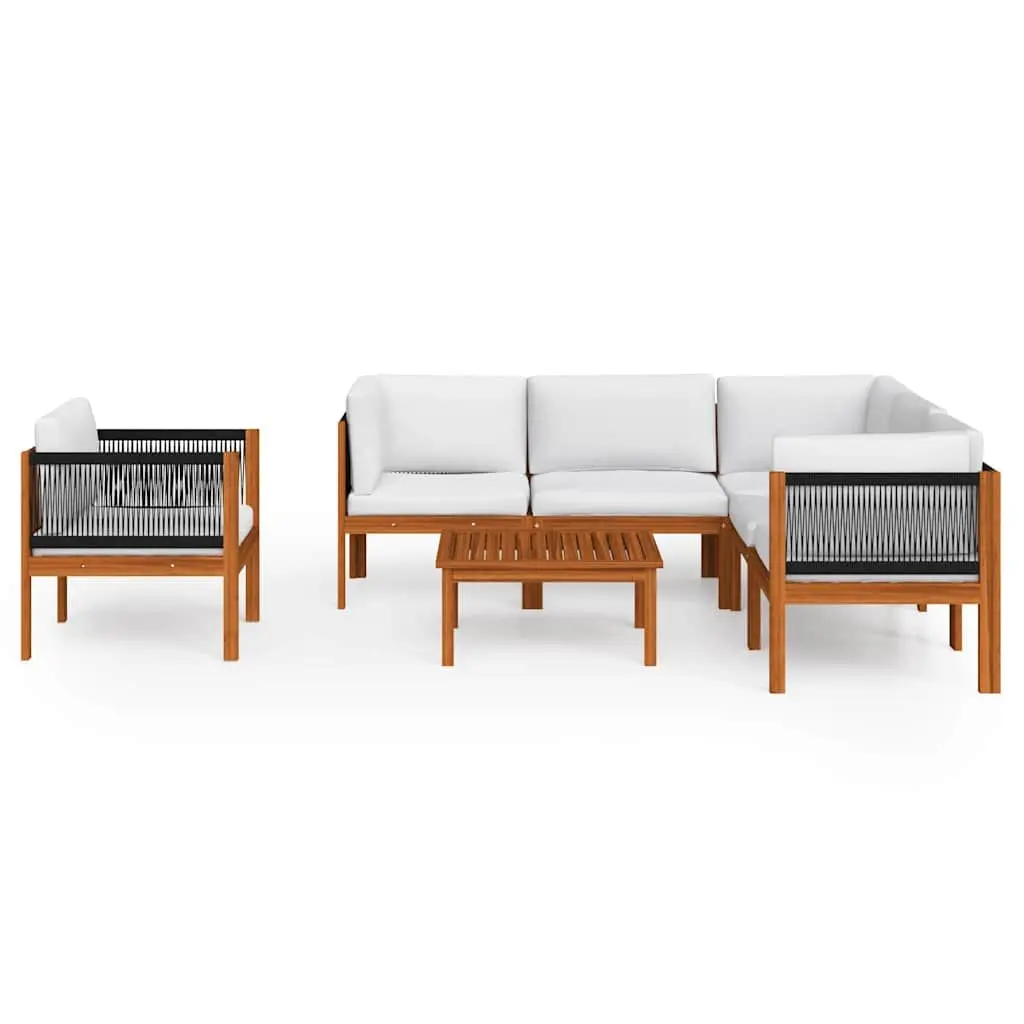 Garden Lounge Set 7 Piece Outdoor Furniture Patio Sofa with Rope Backrests and Cushions White