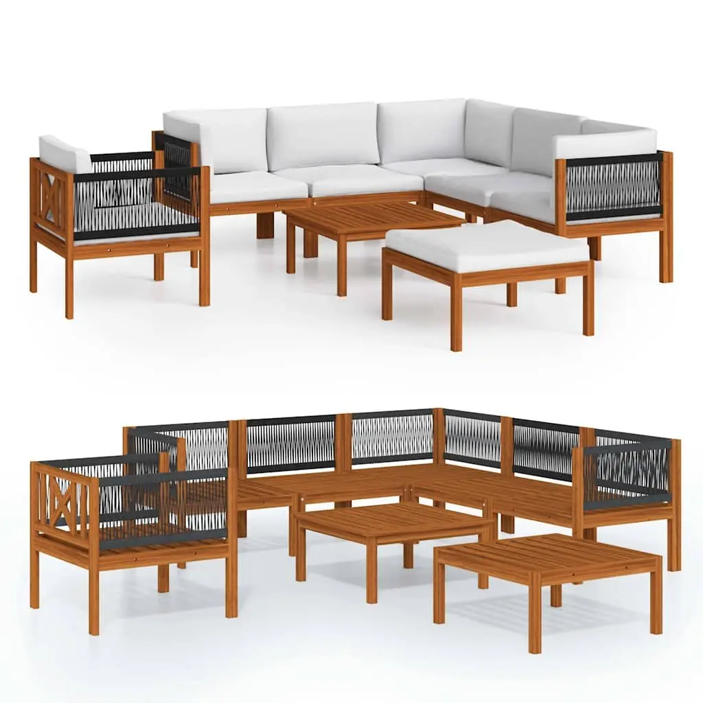 Garden Lounge Set Rope Woven Backrests 8 Piece Outdoor Furniture with Cushions