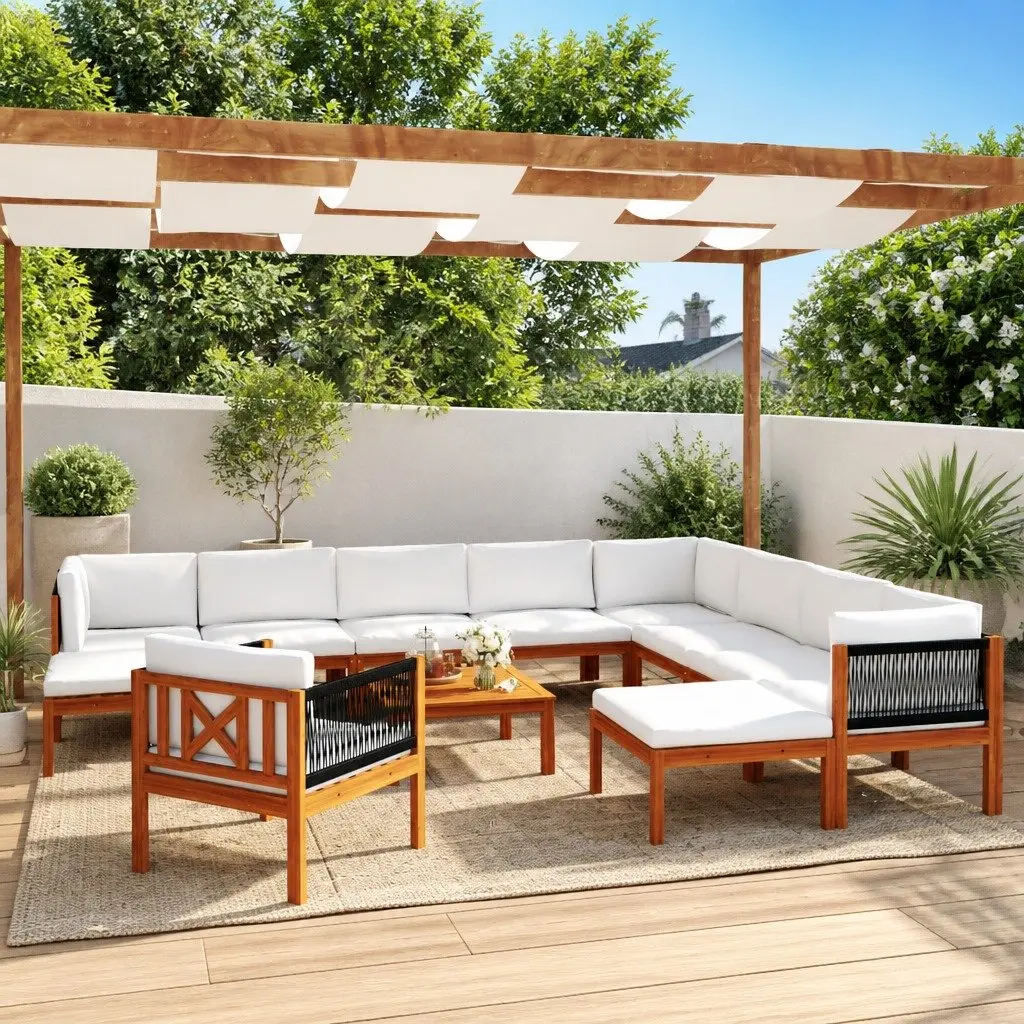 Garden Lounge Set Rope Weave 12 Piece Outdoor Furniture Patio Sofa with Cushions