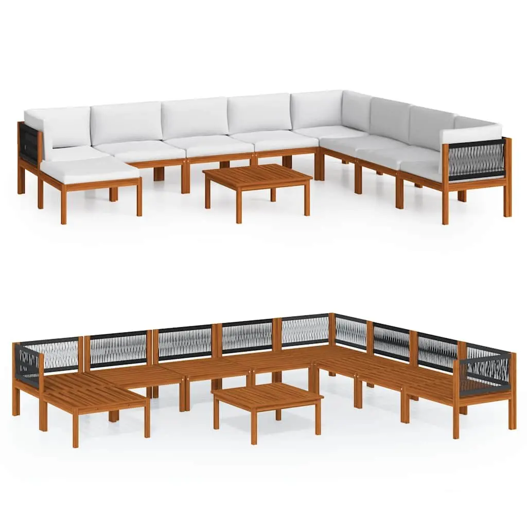 Garden Lounge Set 9 Piece Rope Weave Solid Acacia Wood Outdoor Furniture Cushions