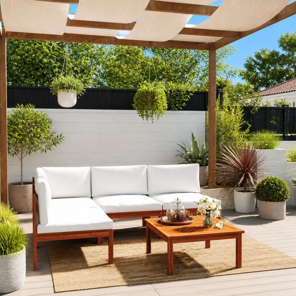 Garden Lounge Set 5 Piece Outdoor Furniture Rope Backrest Patio Seating With