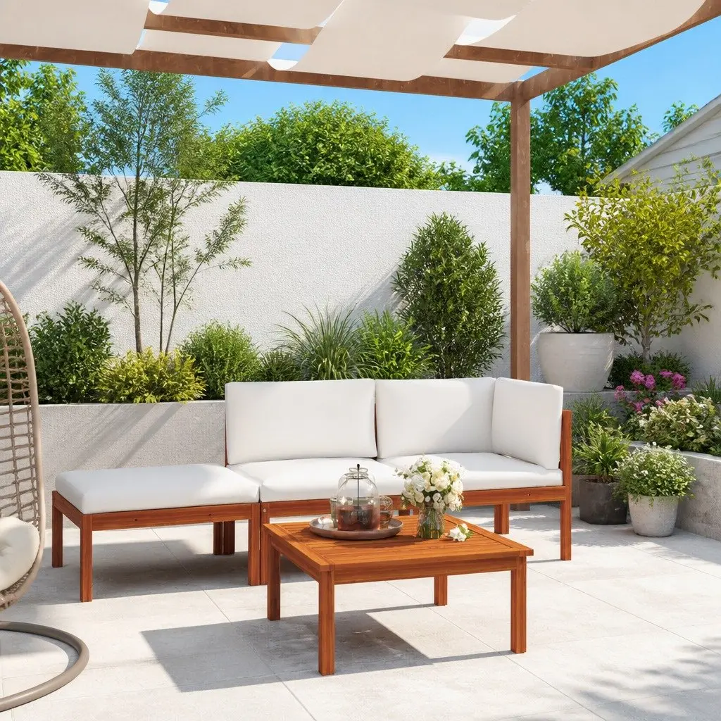 Garden Lounge Set Rope Backrest 4 Piece Patio Furniture with Cushions Cream