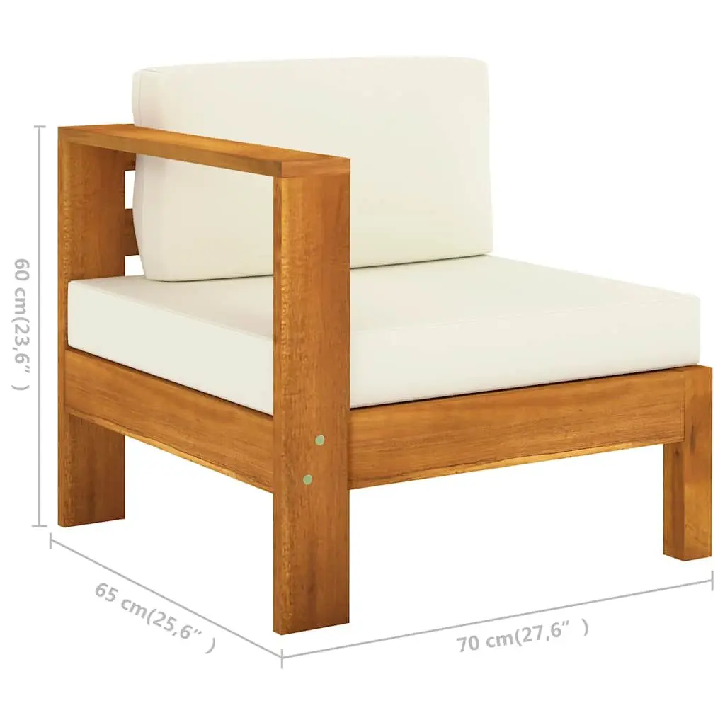 3-Seater Garden Sofa Solid Wood Frame Cream Cushions Outdoor Patio Furniture