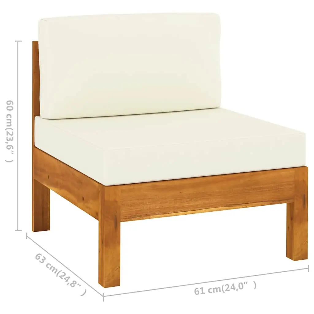 3-Seater Garden Sofa Solid Wood Frame Cream Cushions Outdoor Patio Furniture