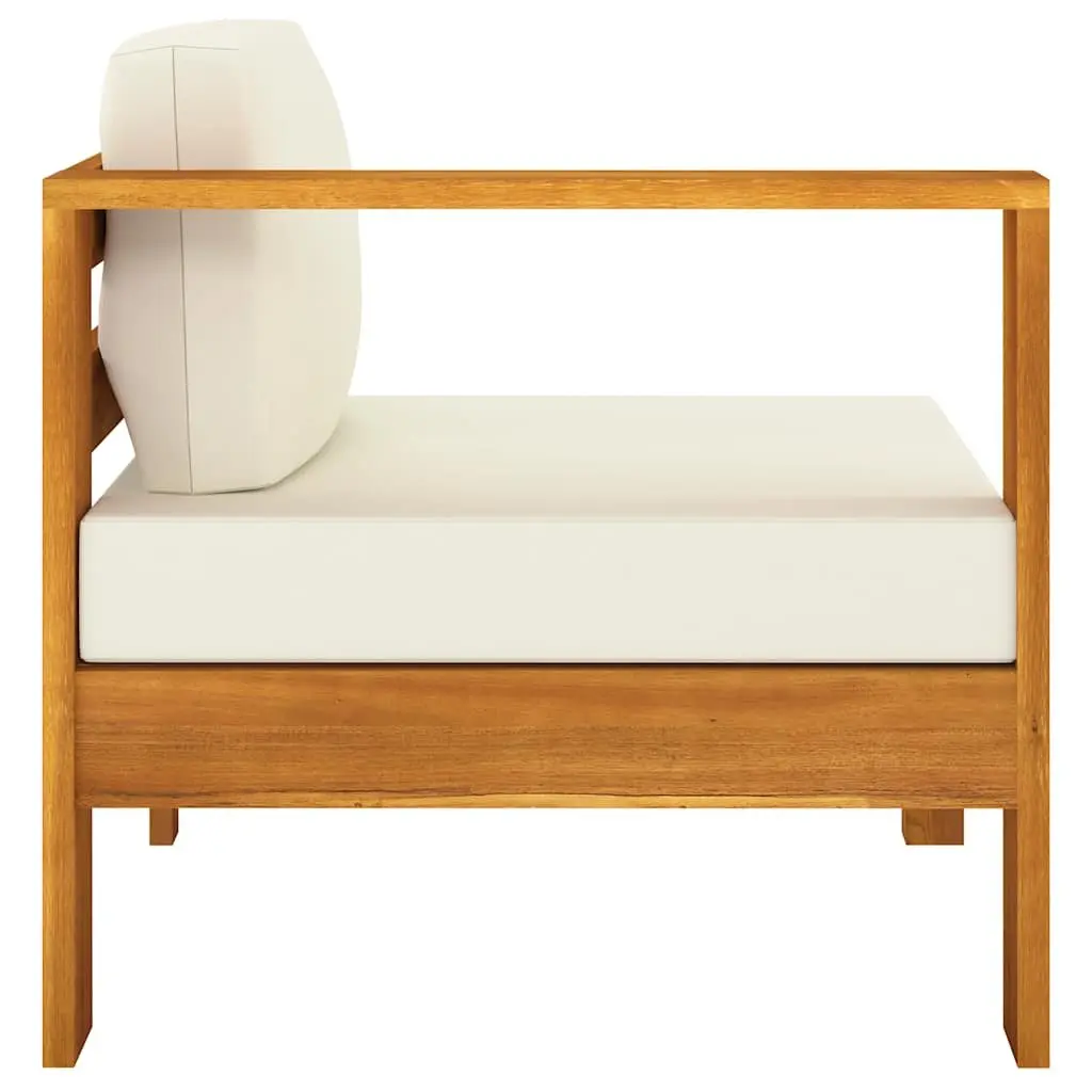 3-Seater Garden Sofa Solid Wood Frame Cream Cushions Outdoor Patio Furniture