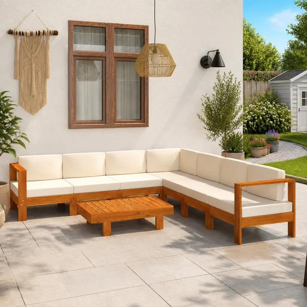 8 Piece Garden Lounge Set Acacia Wood White with Cushions