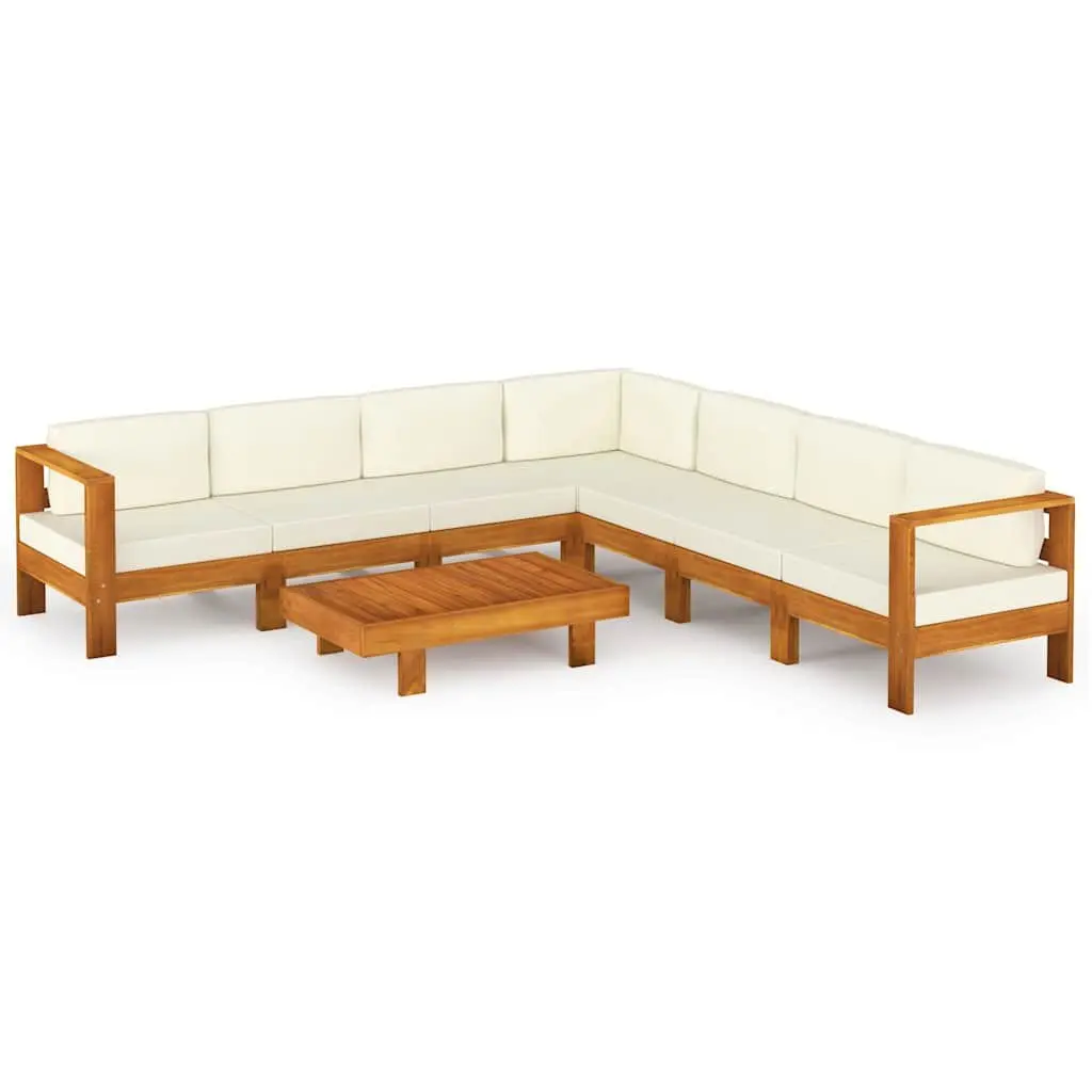 8 Piece Garden Lounge Set Acacia Wood White with Cushions