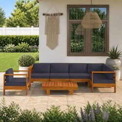 7 Piece Outdoor Garden Lounge Set Acacia Wood Patio Furniture with Grey Cushions