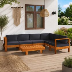 7 Piece Garden Lounge Set Outdoor Patio Furniture Acacia Wood with Grey Cushions