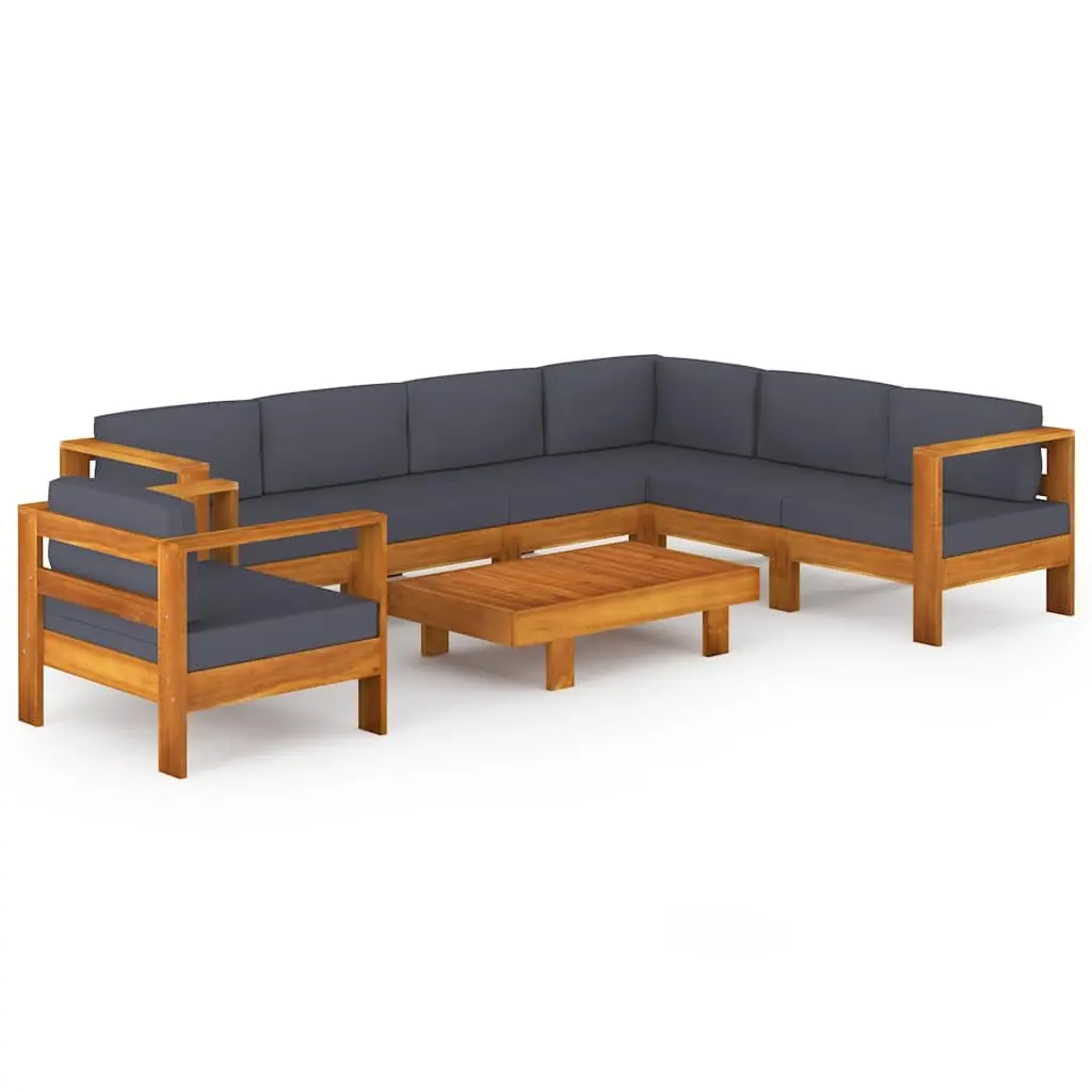 Outdoor Acacia Wood Lounge Set 8 Piece with Thick Grey Cushions for Patio Garden Balconies