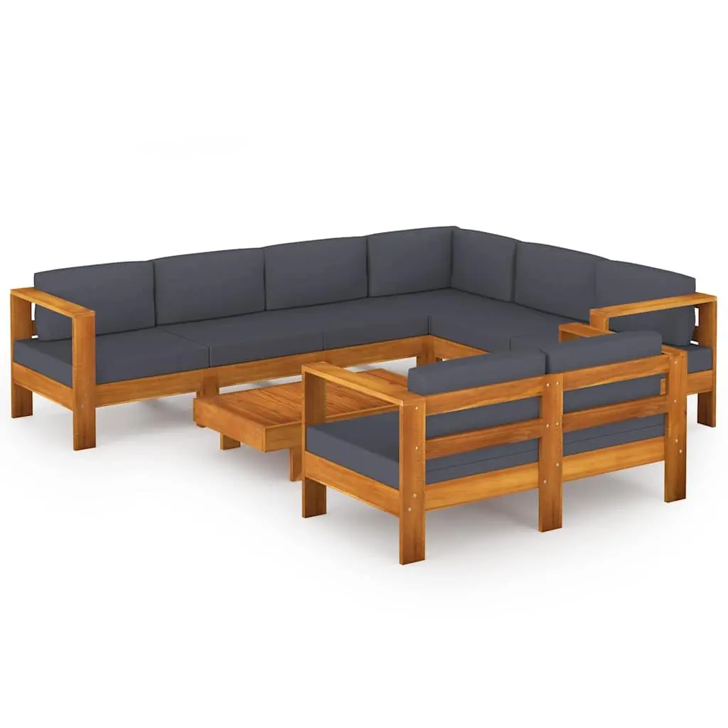 Garden Lounge Set Acacia Wood 8 Piece with Grey Cushions