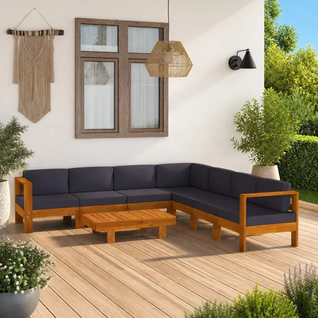 Garden Lounge Set 8 Piece Outdoor Furniture Patio Acacia Wood Grey Cushions