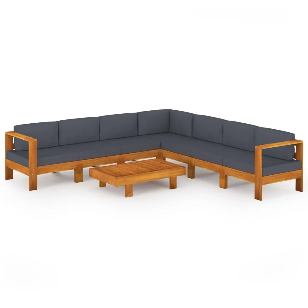 Garden Lounge Set 8 Piece Outdoor Furniture Patio Acacia Wood Grey Cushions